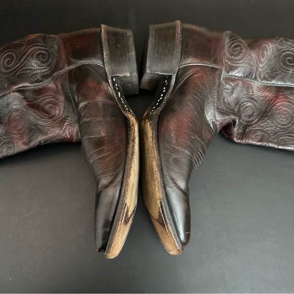 Justin Vintage Cowboy Boots Maroon Burgundy Mens Size 10.5 EE Rodeo Leather - Picture 10 of 12